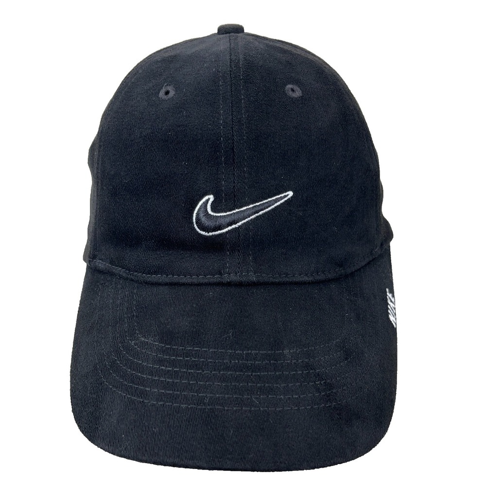 Vintage Y2K Hat Cap Stretch Flex Fit Size Medium Black Velvet Swoosh Adult 2000s